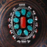 Handmade Tibetan Prayer Box Pendant - Turquoise and Coral