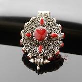 Handmade Tibetan Red Coral Sterling Silver Gau Pendant