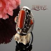 Handmade Tibetan Red Coral Sterling Silver Ring