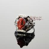 Handmade Tibetan Ring Sterling Silver Red Coral Garnesh Ring