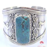 Handmade Tibetan Sterling Silver Buddha Eye Turquoise Bracelet