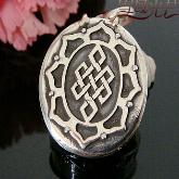 Handmade Tibetan Sterling Silver Endless Knot Gau Pendant