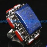 Handmade Tibetan Sterling Silver Lapis Lazuli Coral Ring