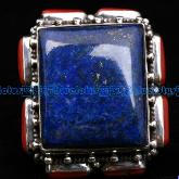 Handmade Tibetan Sterling Silver Lapis Lazuli Coral Ring