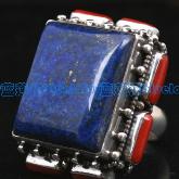 Handmade Tibetan Sterling Silver Lapis Lazuli Coral Ring