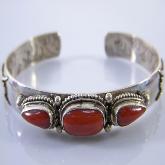 Handmade Tibetan Sterling Silver Red Coral Bracelet