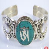 Handmade Tibetan Sterling Silver Turquoise OM Bracelet