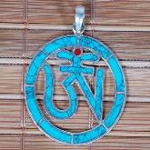 Handmade Tibetan Turquoise OM Pendant Sterling Silver Pendant