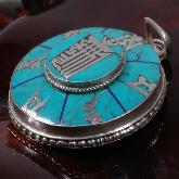 Handmade Tibetan  Klachakra Turquoise Stirling Silver Gau Pendant