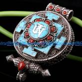 Handmade Turquoise Buddhist Prayer Box Pendant