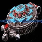 Handmade Turquoise Buddhist Prayer Box Pendant