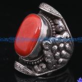 Tibetan Coral Sterling Silver Ring Handmade Ring