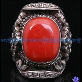 Tibetan Coral Sterling Silver Ring Handmade Ring