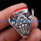 Tibetan Coral Sterling Silver Ring Handmade Ring