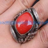 Tibetan Coral Sterling Silver Ring Handmade Ring