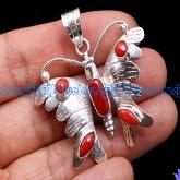 Tibetan Handmade Coral Sterling Butterfly Pendant