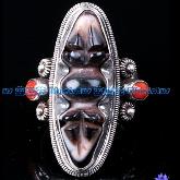 Tibetan Handmade Dzi Dorje Ring Tibetan Sterling Silver Ring