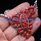 Tibetan Handmade Red Coral Ganesh Buddha Necklace