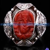 Tibetan Handmade Ring Sterling Silver Red Coral Buddha Ring