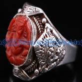 Tibetan Handmade Ring Sterling Silver Red Coral Buddha Ring