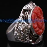 Tibetan Handmade Ring Sterling Silver Red Coral Buddha Ring