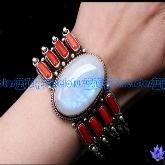 Tibetan Handmade Sterling Bracelet Tibetan Coral Moonstone Bracelet