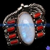 Tibetan Handmade Sterling Bracelet Tibetan Coral Moonstone Bracelet