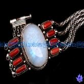Tibetan Handmade Sterling Bracelet Tibetan Coral Moonstone Bracelet