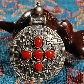 Tibetan Handmade Sterling Silver Coral Pendant