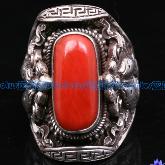 Tibetan Handmade Sterling Silver Red Coral Ring