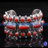 Tibetan Handmade Tibetan Red Coral Sterling Silver Bracelet