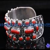 Tibetan Handmade Tibetan Red Coral Sterling Silver Bracelet