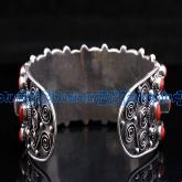 Tibetan Handmade Tibetan Red Coral Sterling Silver Bracelet