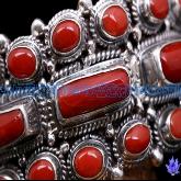 Tibetan Handmade Tibetan Red Coral Sterling Silver Bracelet