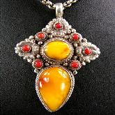 Tibetan Mila Amber Pendant Handmade Tibetan Pendant