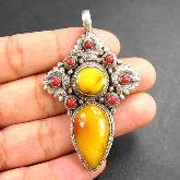 Tibetan Mila Amber Pendant Handmade Tibetan Pendant