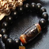 Tibetan Natural OLD DZI Obsidian Beads Bracelet