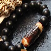 Tibetan Natural OLD DZI Obsidian Beads Bracelet