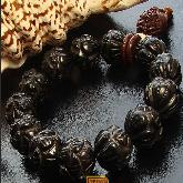 Tibetan Natural Old Black Agate Lotus Bracelet