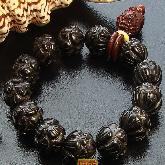Tibetan Natural Old Black Agate Lotus Bracelet