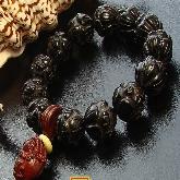 Tibetan Natural Old Black Agate Lotus Bracelet