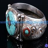 Tibetan Old Sterling Bracelet Handmade Sterling Turquoise Coral Bracelet