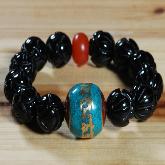 Tibetan Onyx Lotus OM Mantra Beads Bracelet