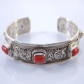 Tibetan Red Coral Bracelet Handmade Tibetan Sterling Silver Bracelet