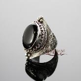 Tibetan Sterling Silver Ring Handmade Onyx Ring