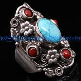 Tibetan Turquoise Ring Handmade Sterling Silver Ring