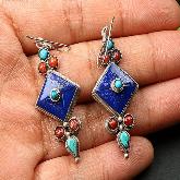 Turquoise Earrings Tibetan Handmade Sterling Earrings