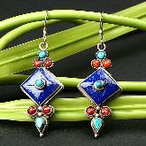 Turquoise Earrings Tibetan Handmade Sterling Earrings