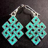Turquoise Endless Knot Earrings Handmade Tibetan Stirling Silver Earrings