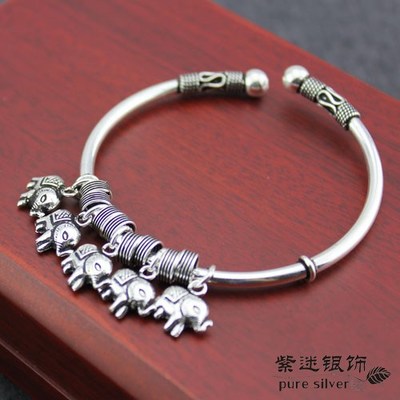 Retro Handmade 925 Sterling Silver Five Baby Elephants Bracelet Retro Handmade 925 Sterling Silver Five Baby Elephants Bracelet